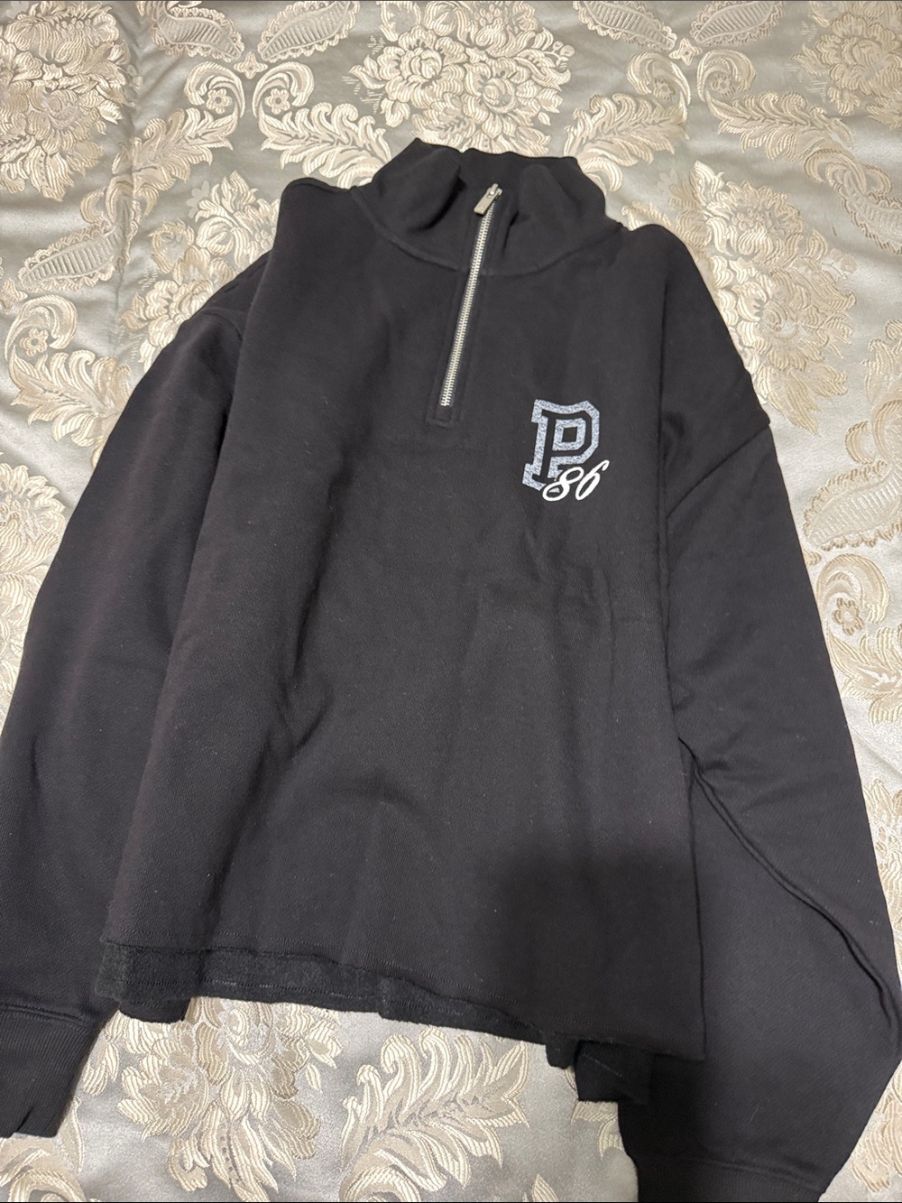 PINK Victoria's Secret Black Half-Zip Pullover with P86 Patch